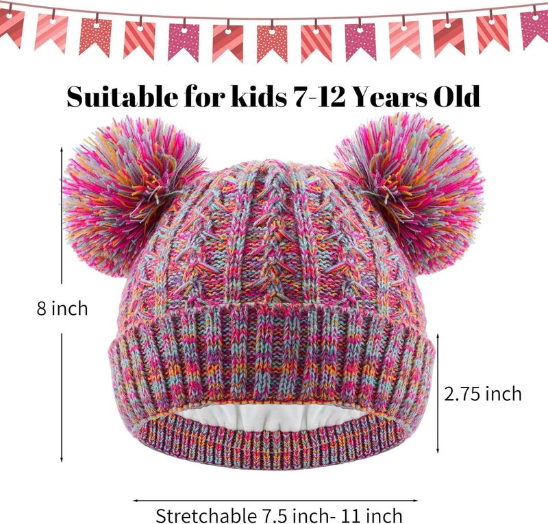 ACTLATI Kids Winter Knitted Beanie Hat Colorful Pompom Ears Ski Hat for Boy Girl(Ages 7-12) - Image 4